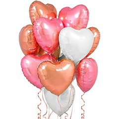 , Rose Gold, White and Pink Heart Balloons – 18 Pink, Rose Gold and Silver