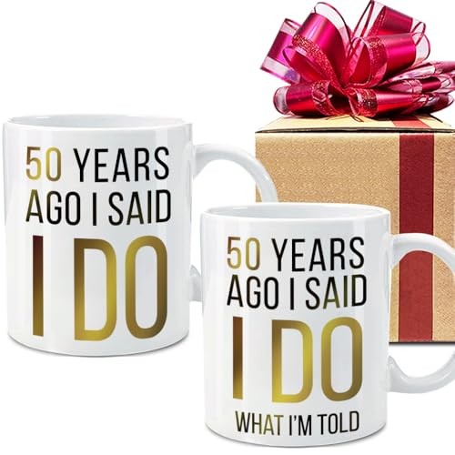 Dnuiyses Novelty 50 Years Ago Mugs Set Anniversary Wedding Gifts for Couple,