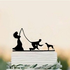 Fishing Hunting Wedding Cake Topper Dog Funny Decoration Mr & Mrs Groom & Bride