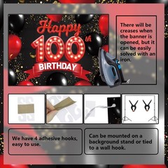 Happy 100th Birthday Red and Black Banner Backdrop Decorations Balloons Theme…