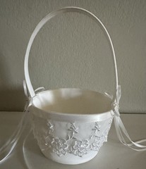 White Flower Girl Basket Satin with Bows Wedding