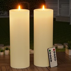 14″ x 4″ Large Outdoor Candle with Timer Waterproof Flickering 14in-1Pack White