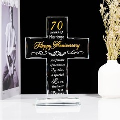 Timeless 70th Anniversary Glass Cross Keepsake – Elegant Décor for Parenthood
