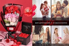 EIGHTOWN Roses Bouquet Artificial Flower – Preserved Red ZJ2209, Pink and