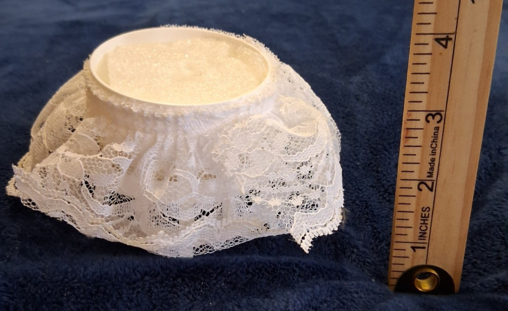Vintage Lomey Floral Foam Bouquet Holder Base White Lace Collar 0.07lb