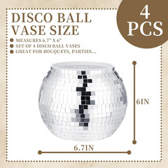 Disco Ball Vases – 4 Pcs Silver Mirror Centerpieces for Weddings & Parties