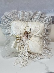 Vtg Wedding Ring Bearer Pillow Victorian Bride Brocade Ivory Satin Lace Ribbons