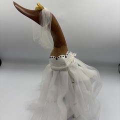Wedding Bride And Groom Wooden Ducks Handmade Veil Dress Tuxedo Statues Unique