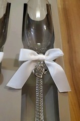 Vintage WILTON Champagne Wedding Toast Glasses Bling Hearts Bride Bow Groom