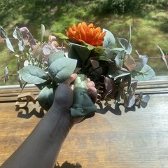 Bridal Wedding Bouquet Hand made Budget Handmade Faux Flowers Orange Red Yellow