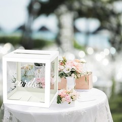 White Gift Card Box with Clear Window, Elegant Holder for Wedding Birthday