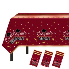 Childom 3 Pack Graduation Tablecloth,Graduation 54″ x 108″, Wine Red