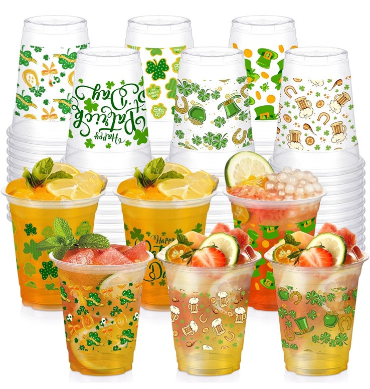 60 Pcs St Patrick’s Day Plastic Cups, 12oz St. Patrick’s Day Party Cups, St.