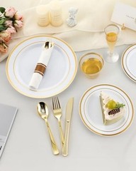 320PCS Plates Sets, Fancy Disposable Dinnerware for 320 Pcs (40 Guests) Gold