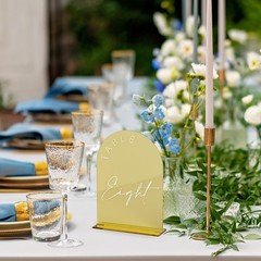 Gold Mirror Arched Wedding Table Numbers with Stands 1-30, 5×7 Inch Acrylic A…