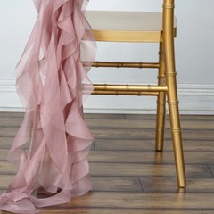 Dusty Rose Premium Curly Chiffon CHAIRS Covers Cap SASHES Bows Ties Wedding