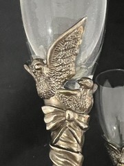 2 Silverplated Love Birds Champagne Flutes Glasses International Silver co vtg