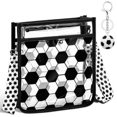 Women Clear PVC Soccer Crossbody Bag Black and White Soccer Bag for Events
