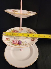 3 Tiered Serving Platter Cake Plate White w/ Floral Pattern Gold Trim