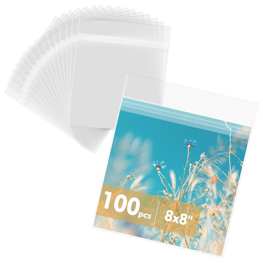 Mat Board Center 8×8 Inches Crystal Clear Sleeves Storage Bags, 100 Pack Self…