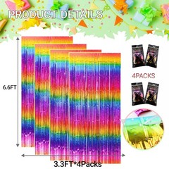 Pack of 4 Sparkly Neon Rainbow Foil Fringe Curtain Backdrop Metallic Streamer…