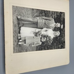 Vintage White Wedding Album w/ 8 Photos 1940s Black & White Vtg Bridal