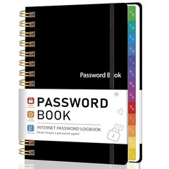 Password Book with Alphabetical Tabs, Password Keeper Book for Seniors, Black
