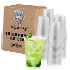 1000 PACK 16 oz Clear Plastic Cups, Cold Disposable Party 16 OZ-1000ct