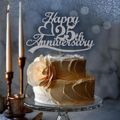 Luxurious Silver Glitter 25th Anniversary Cake Topper – Eco-Friendly & Sturdy