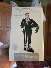 Hockey Player Groom and Fan Porcelain Wedding Cake Topper
