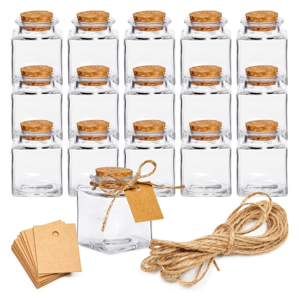 BLUE PANDA 15 Pack Small Glass Bottles with of 15, Clear,Transparent