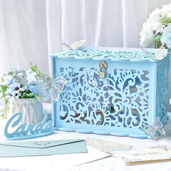 Blue Wedding Card Box for Party, PVC Gift Card Box for Wedding Decorations wi…