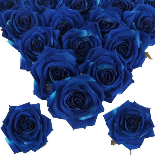 Blue Artificial Roses 16pcs Velvet Royal Blue Roses Silk 3.94″ Royal Blue
