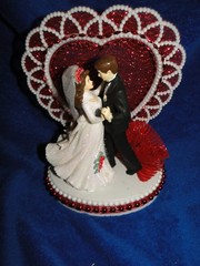 New Elegant Wedding Dancing Couple Caketop, Crystal Heart, red decor #338