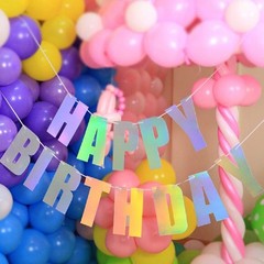 Pre-Strung Happy Birthday Sign – NO DIY – Holographic Hanging Banner Iridesce…