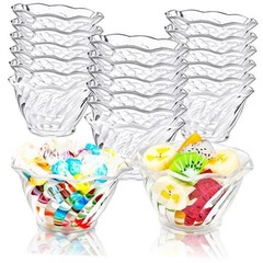 20 Pcs Clear Plastic Tulip Dessert Bowls 6 oz Small Stackable Ice Cream Bowl