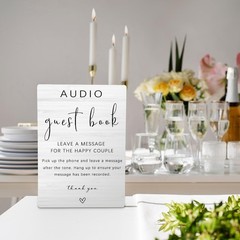 Audio Guest Book Sign – Audio Phone Guestbook Wooden 5x7inches Audio White