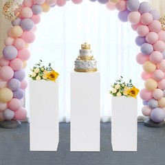 3 Pcs White Iron Display Pedestal Stands Square Free Standing Set