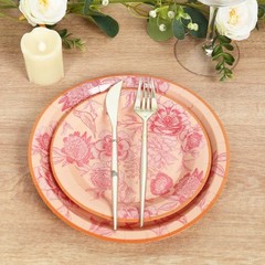 50 Dessert and Dinner Plates with GOLD Rim – Dusty Rose Spring Floral Print