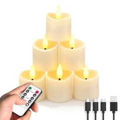Rechargeable Flameless Candles with Remote Timer, 6pcs LED 6pcs,Smooth