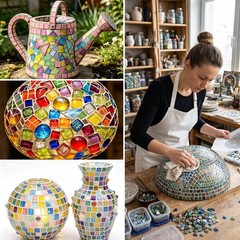 120 pcs Mosaic Tiles, CNYMANY Mixed Irregular Shapes Crystal Mosaic Glass Pie…