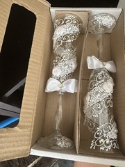 2 Wedding Champagne Toasting Flutes With Bows Eastern European Style