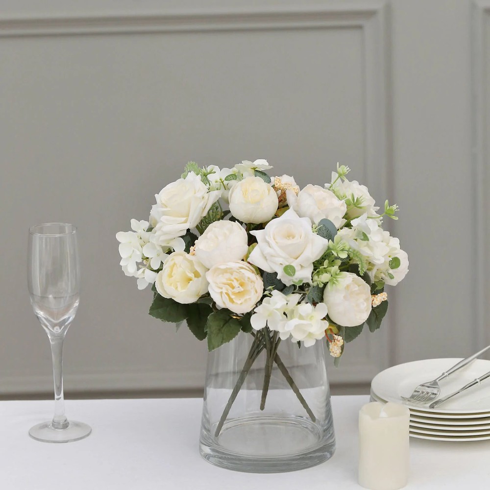 IVORY 2 Bouquets 12″ SILK FLOWERS Assorted Artificial Floral Bushes Party Events
