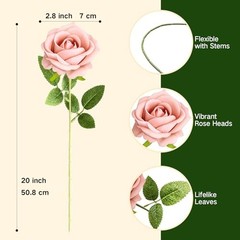 24PCS 20‘’ Pink Artificial Roses Flowers with 24pcs Pink Artificial Flowers
