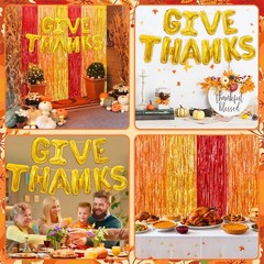 Thanksgiving Foil Fringe Curtains with Balloons, 2 Pack 3.3×6.6ft Thanksgivin…