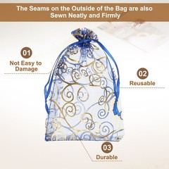 50Pcs Organza Bags 3.9×5.9 Inch Candy Bags Mesh Bag Jewelry Bag Blue-Gold