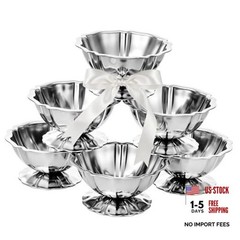 6 Pcs Stainless Steel Ice Cream Bowls Mini Silver Serving Lotus Dwarf Style