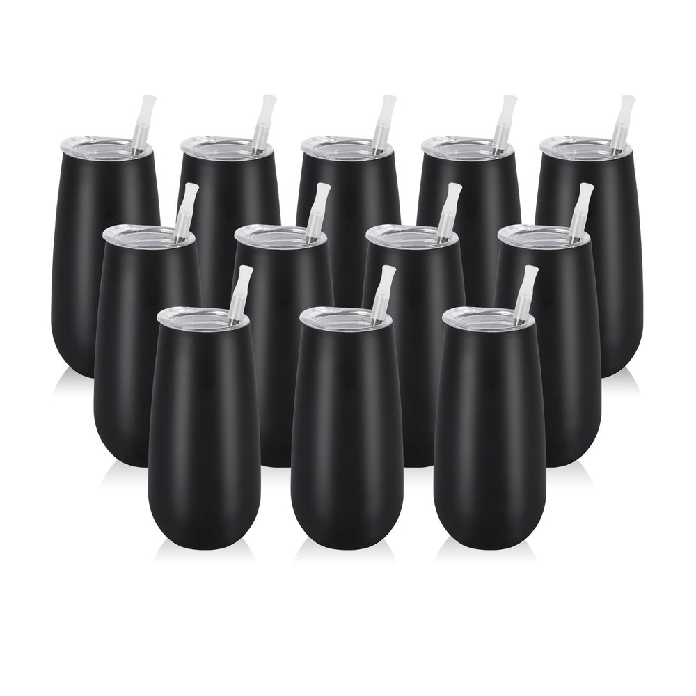 12 Pack Stemless Insulated Flute Glasses, 6 Oz Unbreakable Champagne Tumblers…