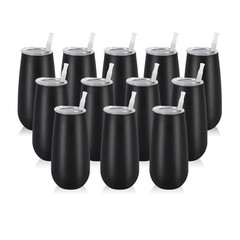 12 Pack Stemless Insulated Flute Glasses, 6 Oz Unbreakable Champagne Tumblers…