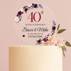 Custom 40th Wedding Anniversary Acrylic Cake Topper Ruby Decoration Gift Parents